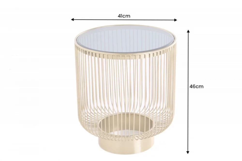 Masuta laterala Rotunda din Sticla securizata Negru si Metal Auriu D41xH46cm Variation