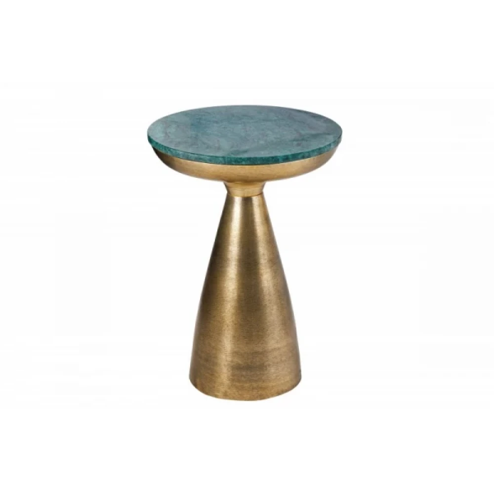 Masuta laterala Rotunda din Marmura Verde si Metal Auriu D40xH57cm Elements