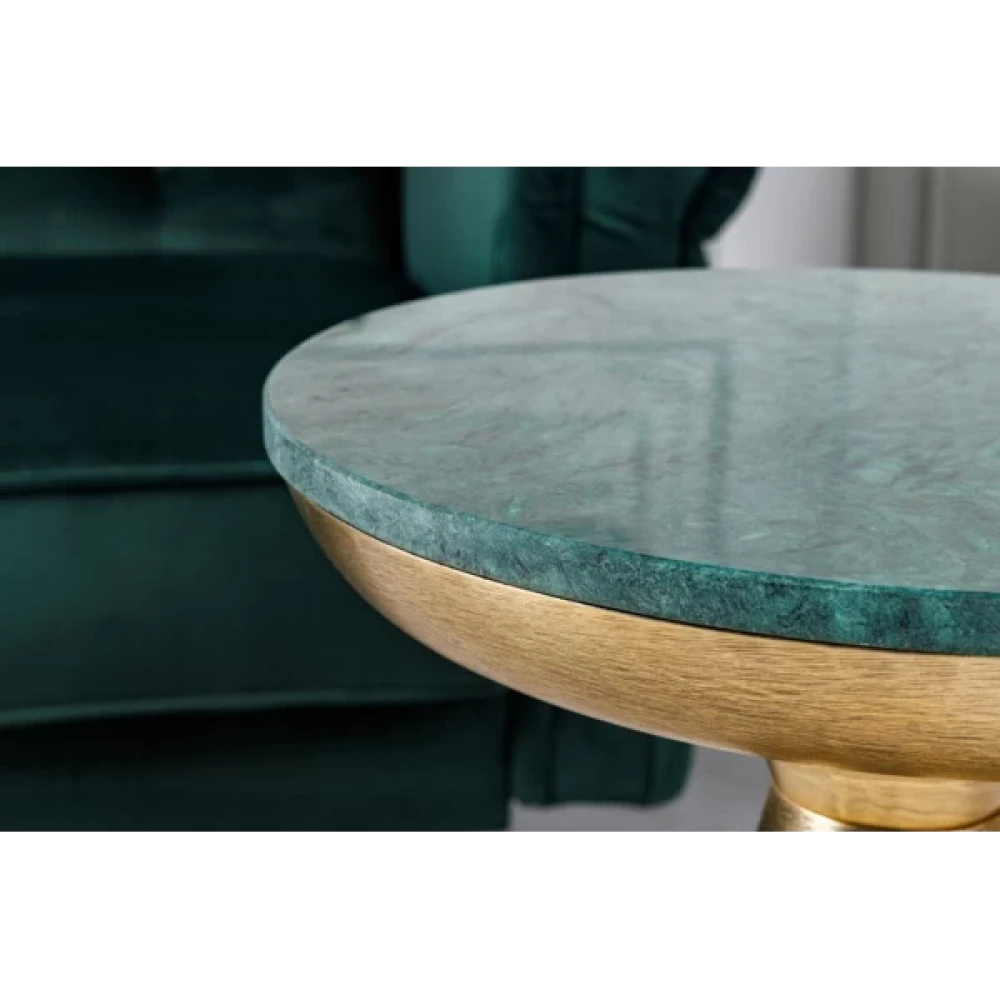 Masuta laterala Rotunda din Marmura Verde si Metal Auriu D40xH57cm Elements