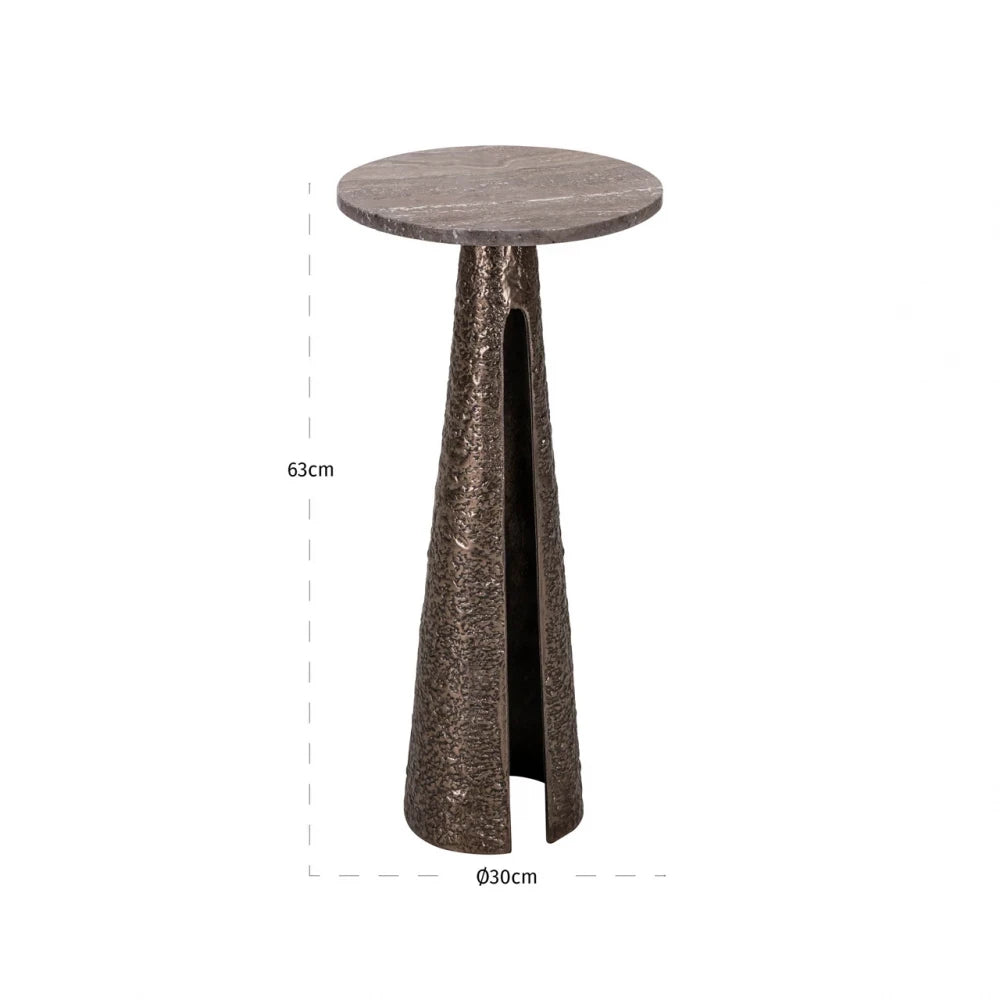 Masuta laterala din Aluminiu Bronz si Travertin Maro D30xH63cm Eldora Richmond interiors