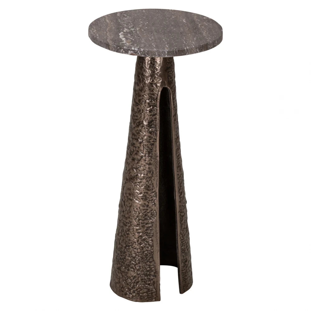 Masuta laterala din Aluminiu Bronz si Travertin Maro D25.5xH53cm Eldora Richmond interiors
