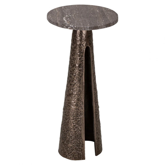 Masuta laterala din Aluminiu Bronz si Travertin Maro D25.5xH53cm Eldora Richmond interiors