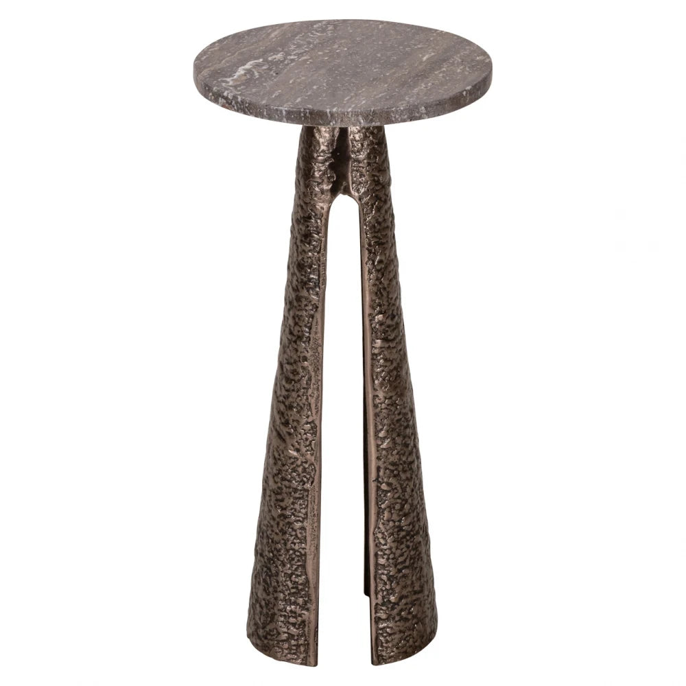 Masuta laterala din Aluminiu Bronz si Travertin Maro D25.5xH53cm Eldora Richmond interiors