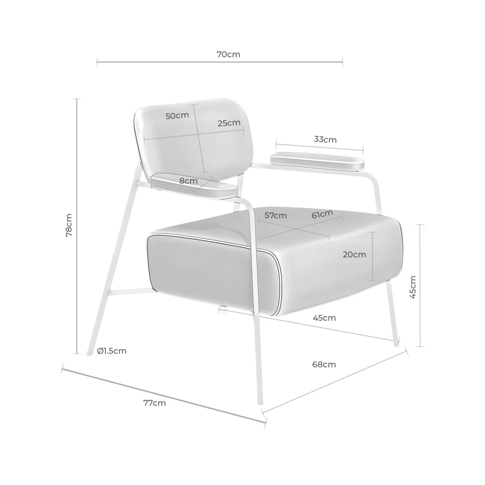 Fotoliu modern cu cadru metalic BREDA Gri deschis L70cm x A77cm x H78cm