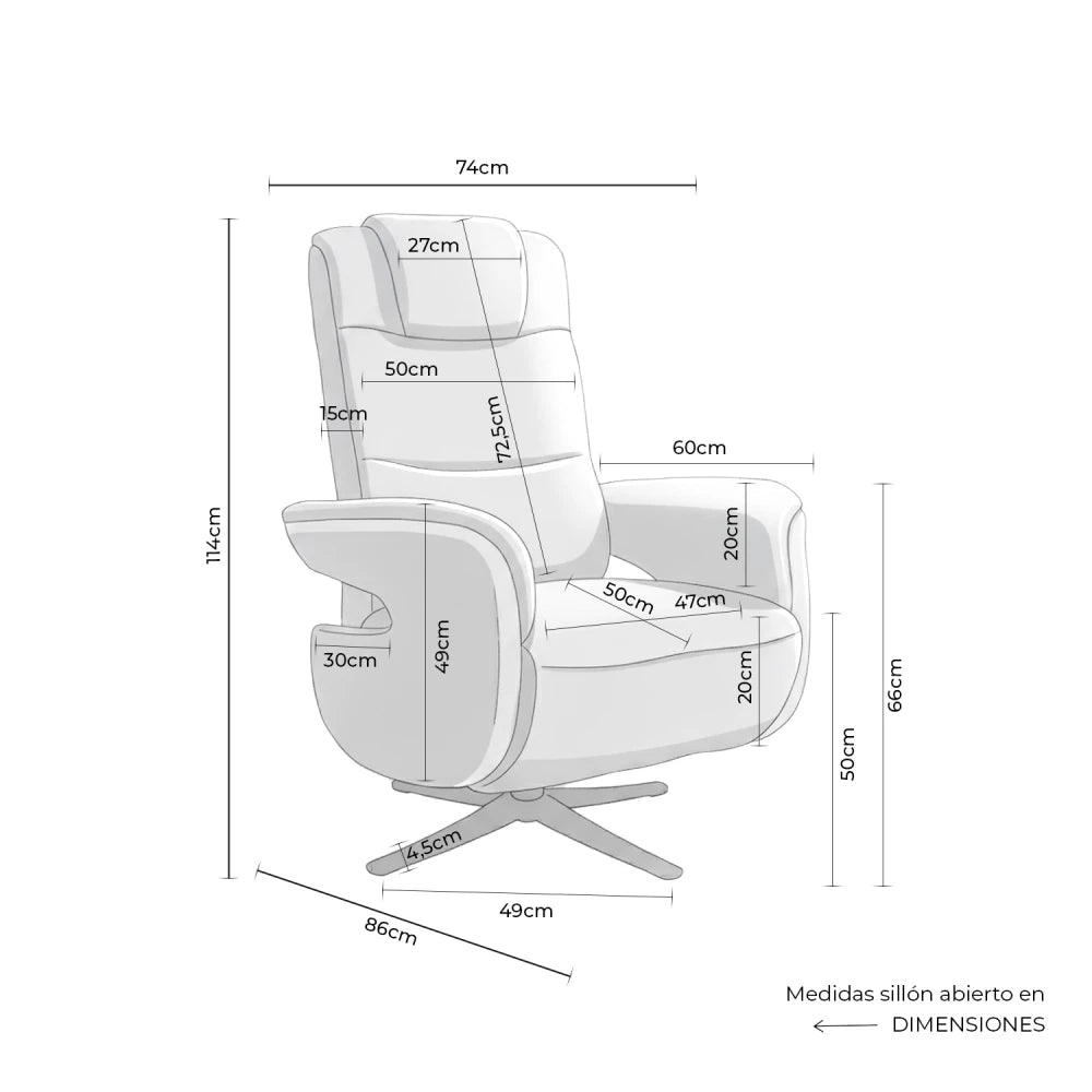 Fotoliu cu recliner electric 2 motoare rotativ 360 SATOMI Gri L74cm x A86cm x H114cm