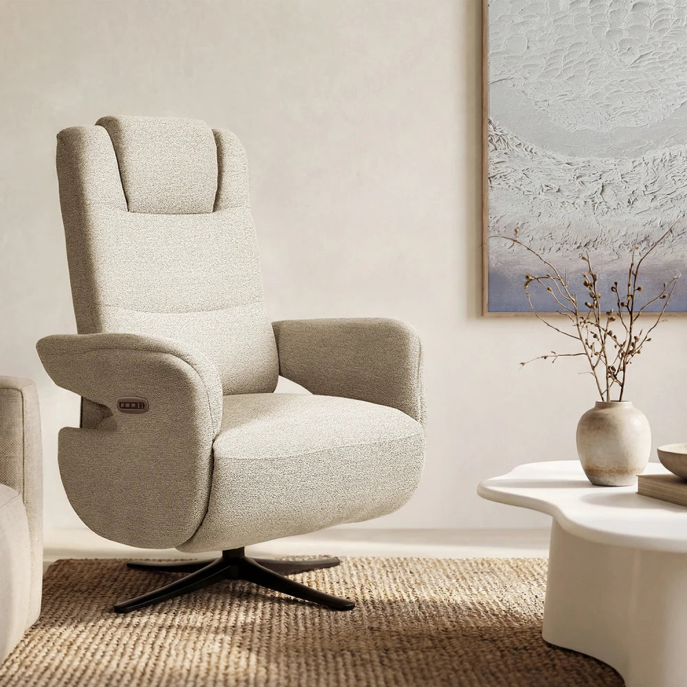 Fotoliu cu recliner electric 2 motoare rotativ 360 SATOMI Bej L74cm x A86cm x H114cm