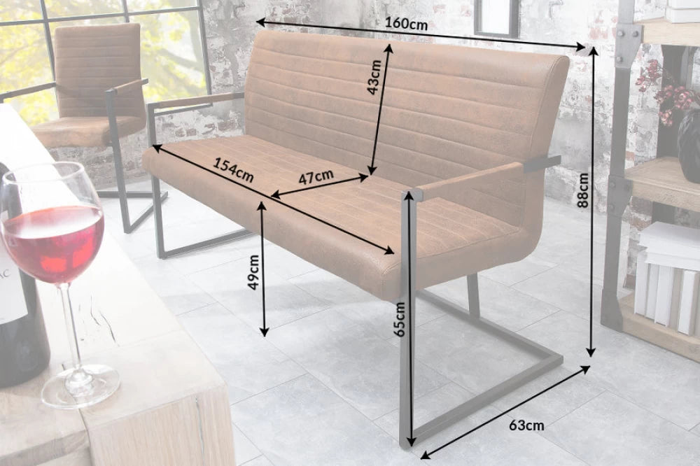 Banca din Metal Negru si Microfibra Maro H88xL160cm Loft