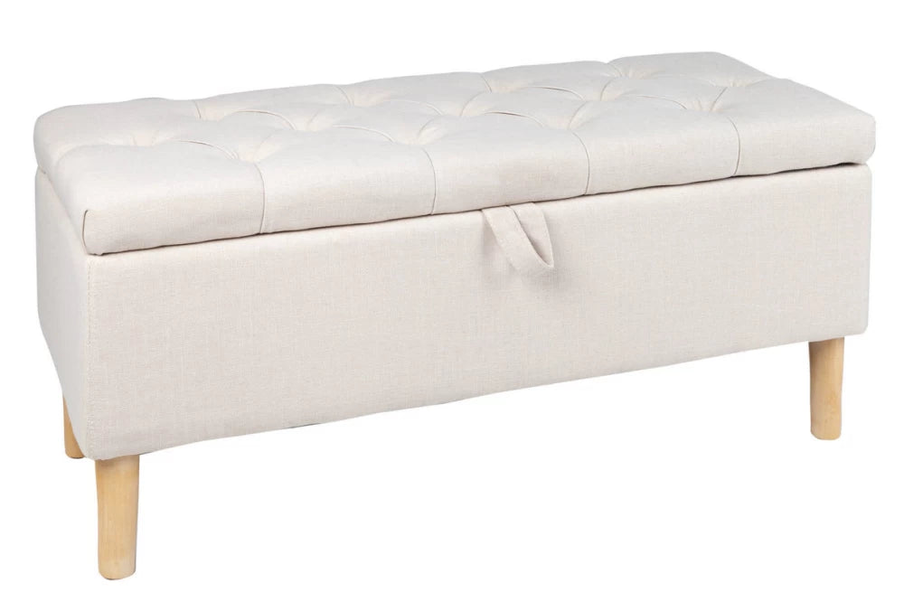 Bancheta cu spatiu de depozitare din Lemn Maro si Stofa Bej H45xL100cm Castle