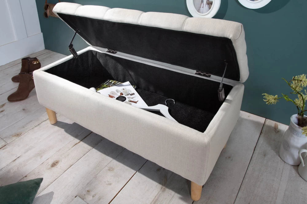 Bancheta cu spatiu de depozitare din Lemn Maro si Stofa Bej H45xL100cm Castle