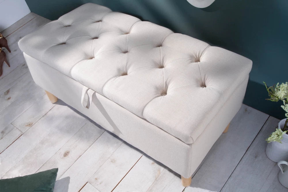 Bancheta cu spatiu de depozitare din Lemn Maro si Stofa Bej H45xL100cm Castle