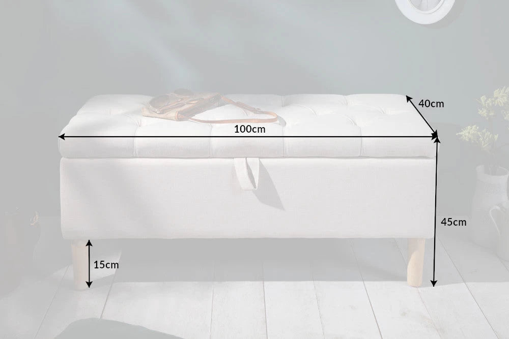Bancheta cu spatiu de depozitare din Lemn Maro si Stofa Bej H45xL100cm Castle