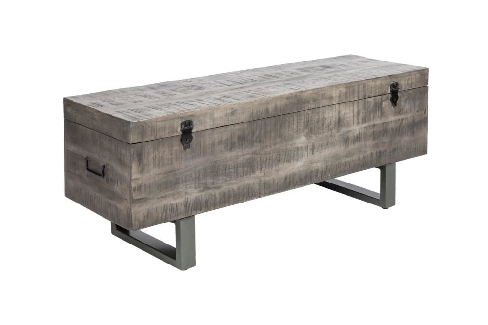 Bancheta cu spatiu de depozitare din Metal Negru si Lemn de mango Gri H47xL115cm Loft