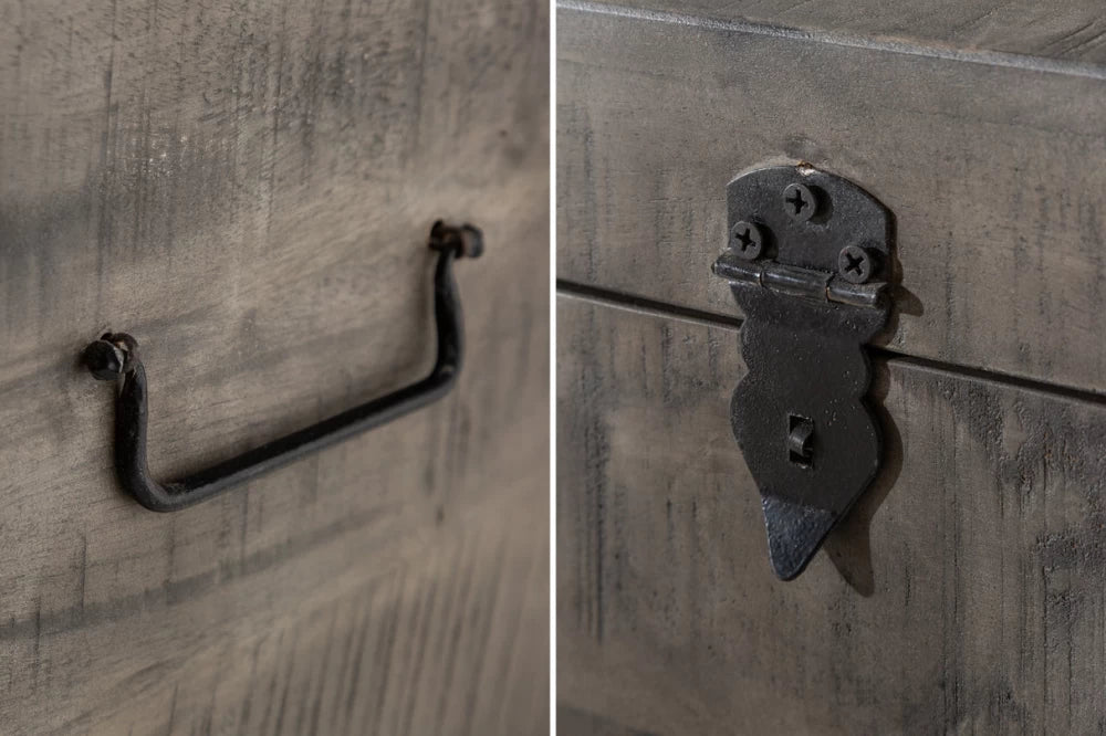 Bancheta cu spatiu de depozitare din Metal Negru si Lemn de mango Gri H47xL115cm Loft