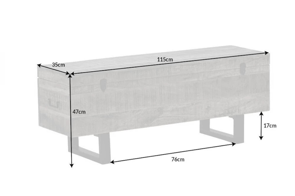 Bancheta cu spatiu de depozitare din Metal Negru si Lemn de mango Gri H47xL115cm Loft