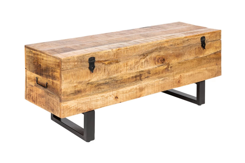 Bancheta cu spatiu de depozitare din Metal Negru si Lemn de mango Maro H47xL115cm Loft