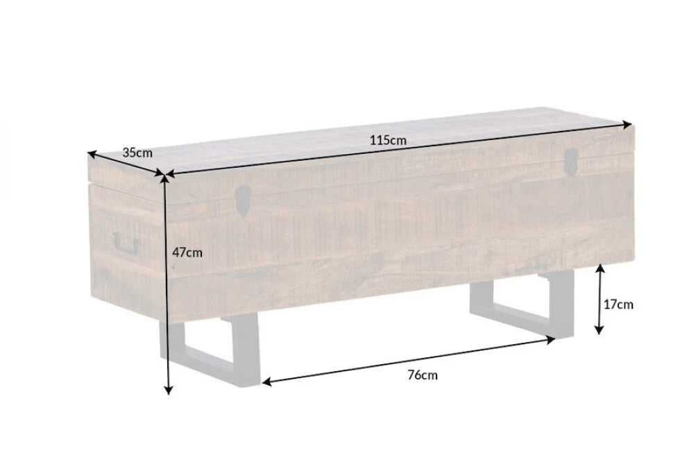 Bancheta cu spatiu de depozitare din Metal Negru si Lemn de mango Maro H47xL115cm Loft