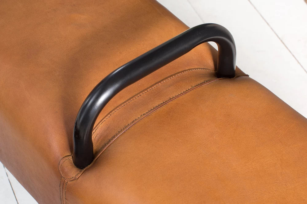 Bancheta din Lemn de mango Maro si Piele naturala Maro deschis H60xL134cm Bock