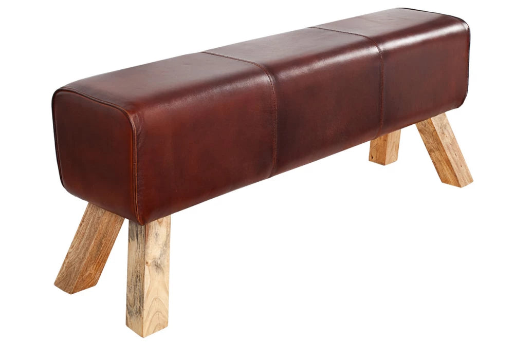 Bancheta din Lemn de mango Maro si Piele naturala Maro H50xL120cm Bock