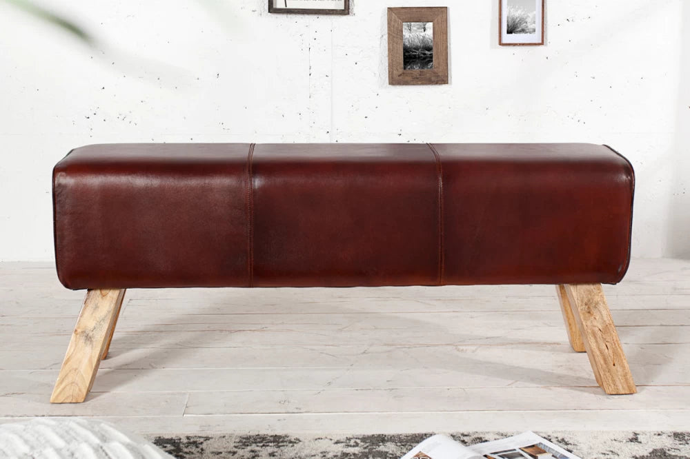 Bancheta din Lemn de mango Maro si Piele naturala Maro H50xL120cm Bock