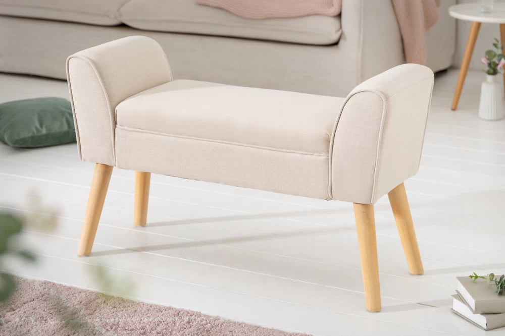 Bancheta din Lemn Maro si Stofa Bej H56xL90cm Scarlett