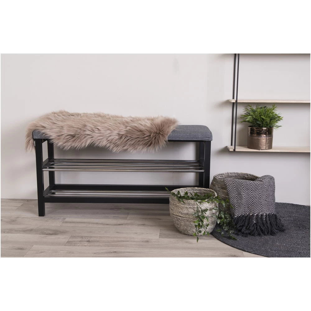 Bancheta din Lemn/Metal Negru/Argintiu si Stofa Maro H50xL100cm Padova