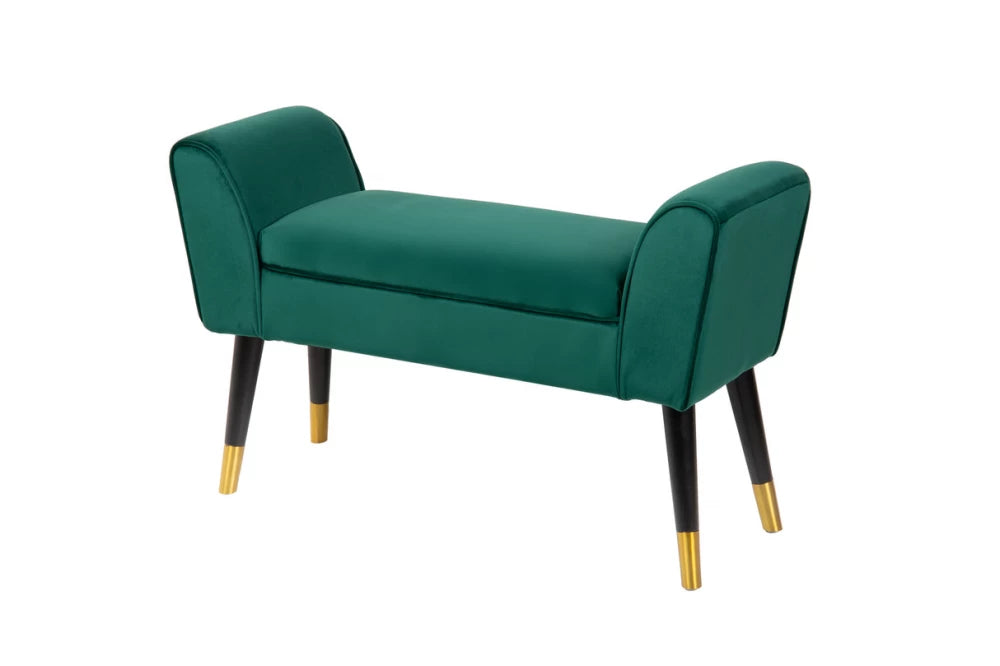 Bancheta din Lemn/Metal Negru/Auriu si Catifea Verde H56xL90cm Scarlett