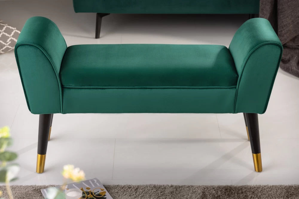 Bancheta din Lemn/Metal Negru/Auriu si Catifea Verde H56xL90cm Scarlett