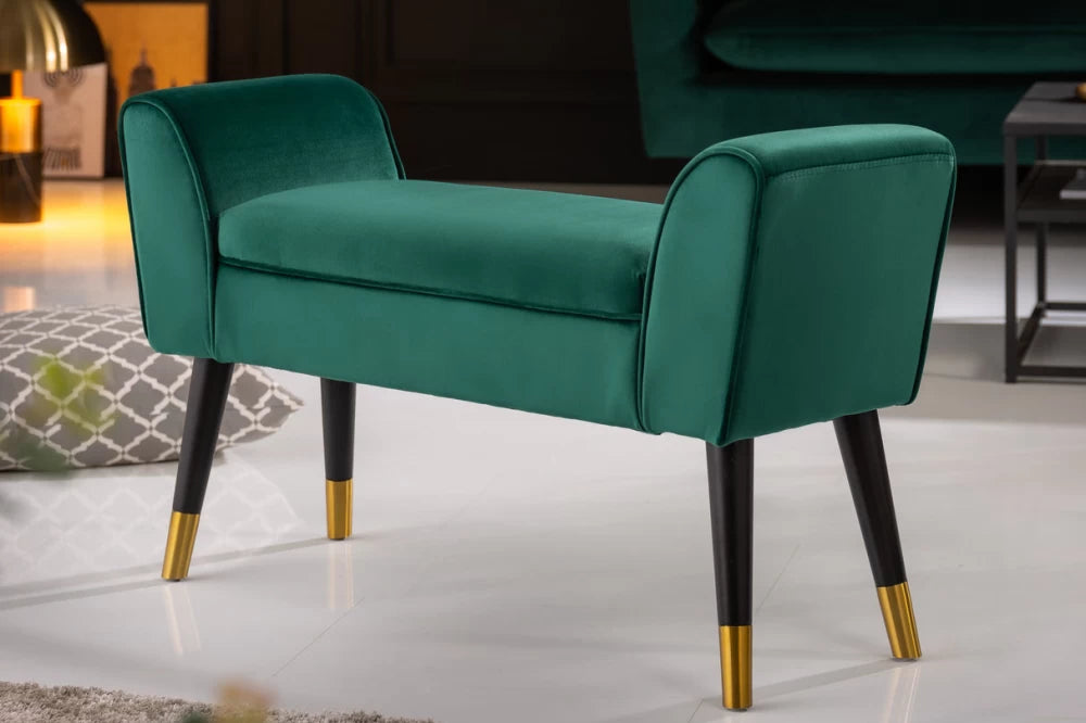 Bancheta din Lemn/Metal Negru/Auriu si Catifea Verde H56xL90cm Scarlett