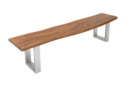 Bancheta din Metal Argintiu si Lemn de salcam Maro H45xL200cm Mammut