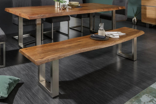 Bancheta din Metal Argintiu si Lemn de salcam Maro H45xL200cm Mammut