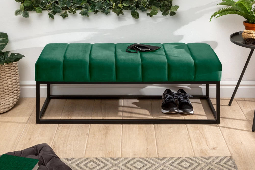 Bancheta din Metal Negru si Catifea Verde H40xL108cm Petit beaute