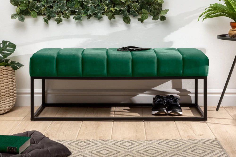 Bancheta din Metal Negru si Catifea Verde H40xL108cm Petit beaute