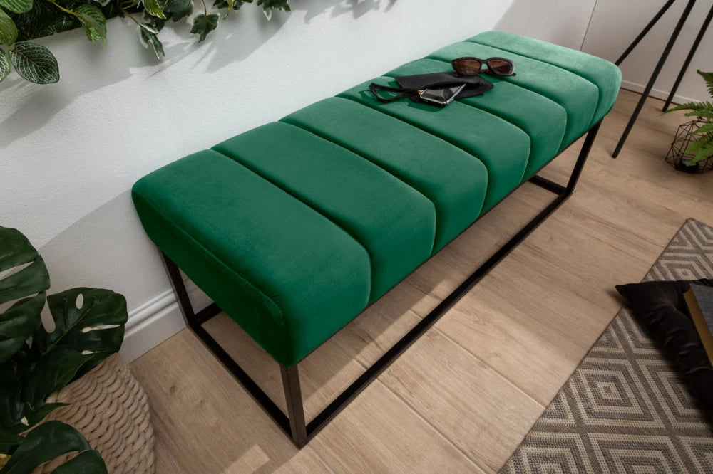 Bancheta din Metal Negru si Catifea Verde H40xL108cm Petit beaute