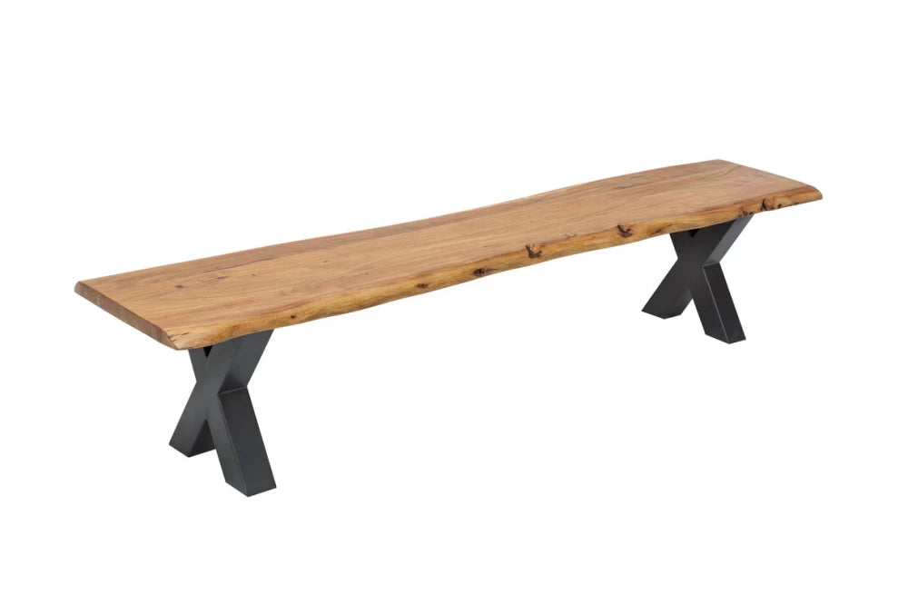 Bancheta din Metal Negru si Lemn de salcam Maro H45xL160cm Mammut