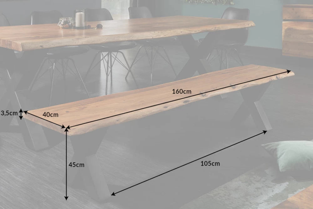 Bancheta din Metal Negru si Lemn de salcam Maro H45xL160cm Mammut