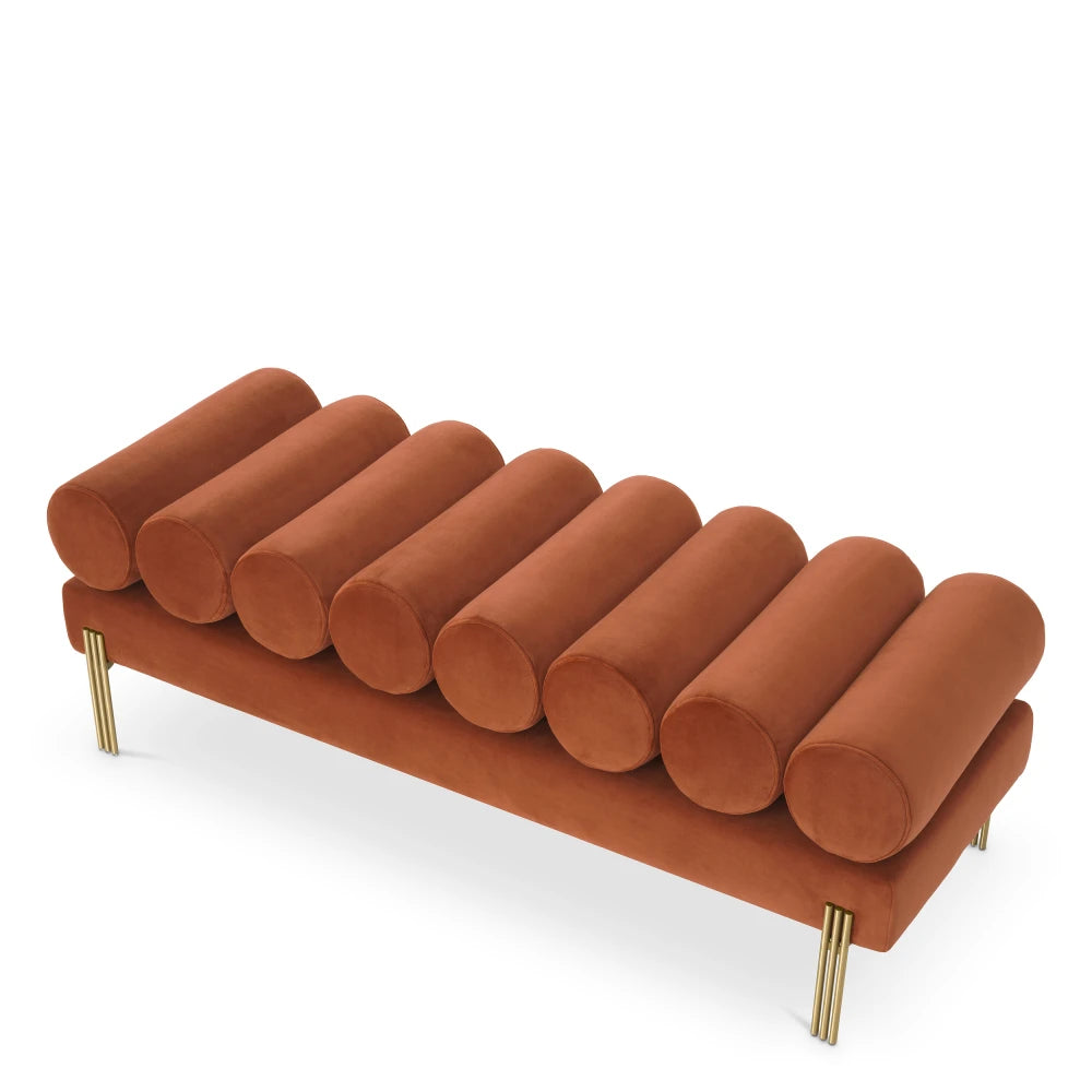 Bancheta tapitat cu Catifea Portocaliu L130xA45xH42cm Oxley Eichholtz