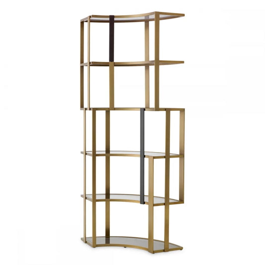 Biblioteca de colt din Otel inoxidabil Alama si Sticla securizata Fumuriu L115xH240cm Clio Corner Eichholtz