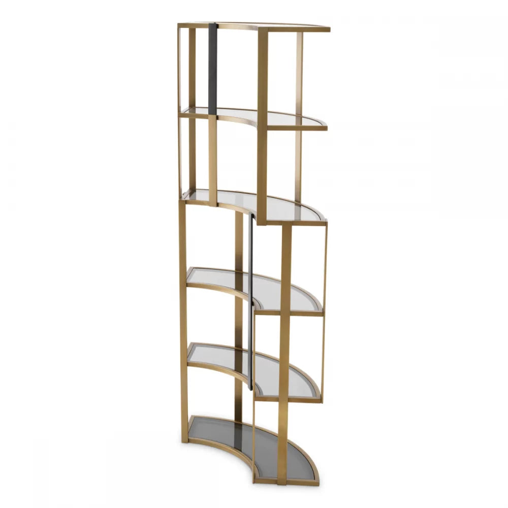 Biblioteca de colt din Otel inoxidabil Alama si Sticla securizata Fumuriu L115xH240cm Clio Corner Eichholtz