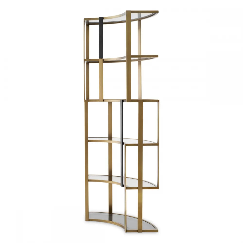 Biblioteca de colt din Otel inoxidabil Alama si Sticla securizata Fumuriu L115xH240cm Clio Corner Eichholtz