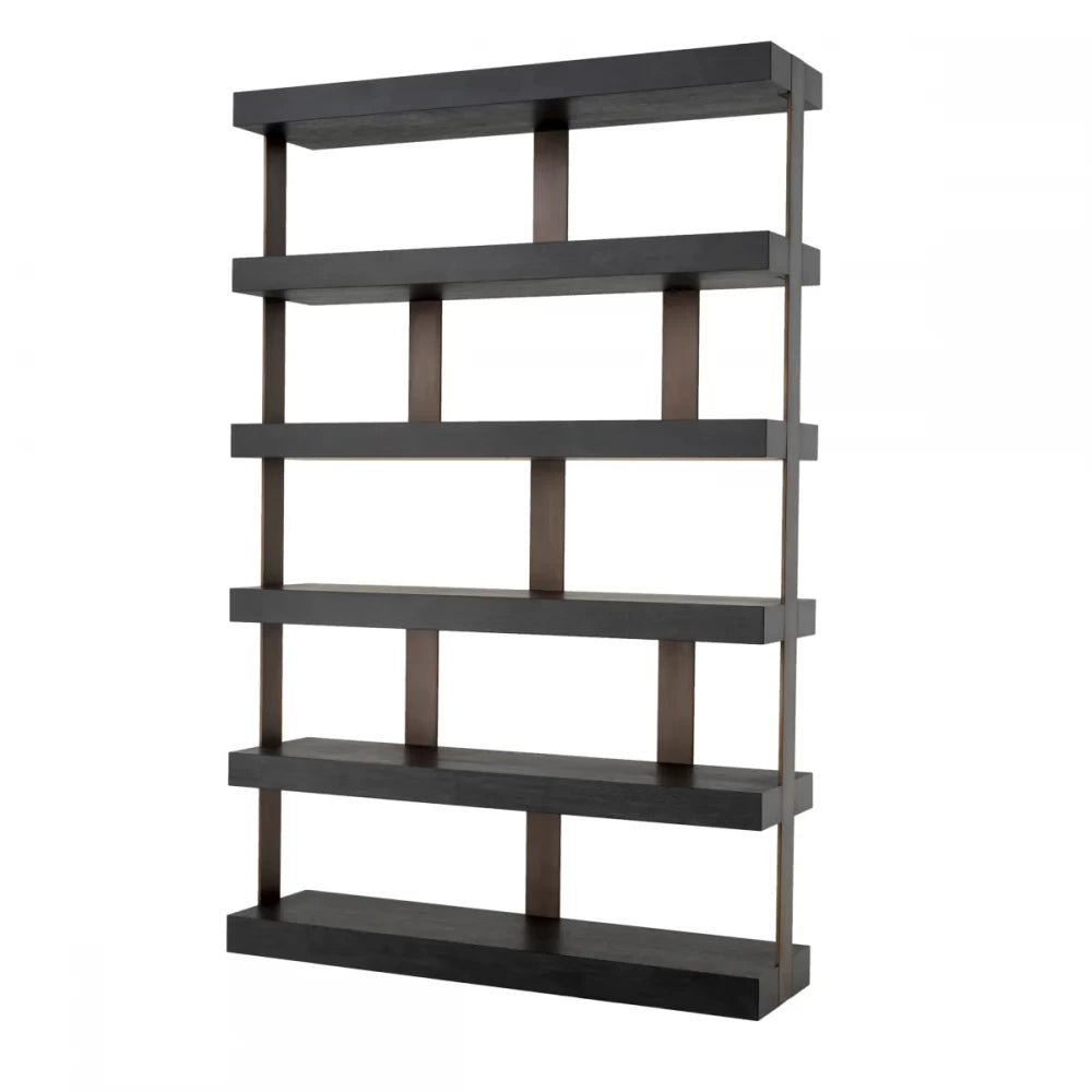 Biblioteca din Furnir de stejar Gri carbune si Metal Bronz L150xH230cm Eichholtz Dalmar