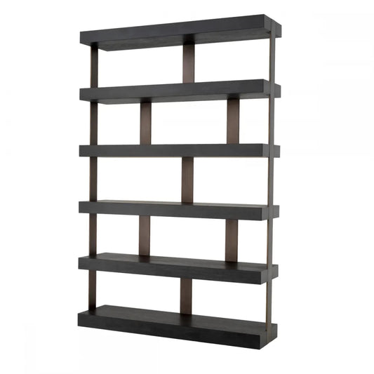 Biblioteca din Furnir de stejar Gri carbune si Metal Bronz L150xH230cm Eichholtz Dalmar