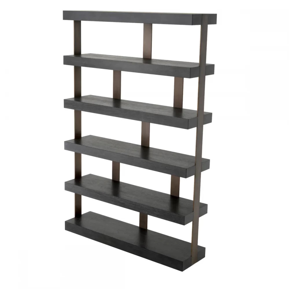 Biblioteca din Furnir de stejar Gri carbune si Metal Bronz L150xH230cm Eichholtz Dalmar