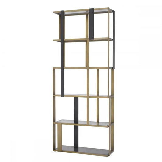 Biblioteca din Otel inoxidabil Alama si Sticla securizata Fumuriu L100xH240cm Clio Eichholtz