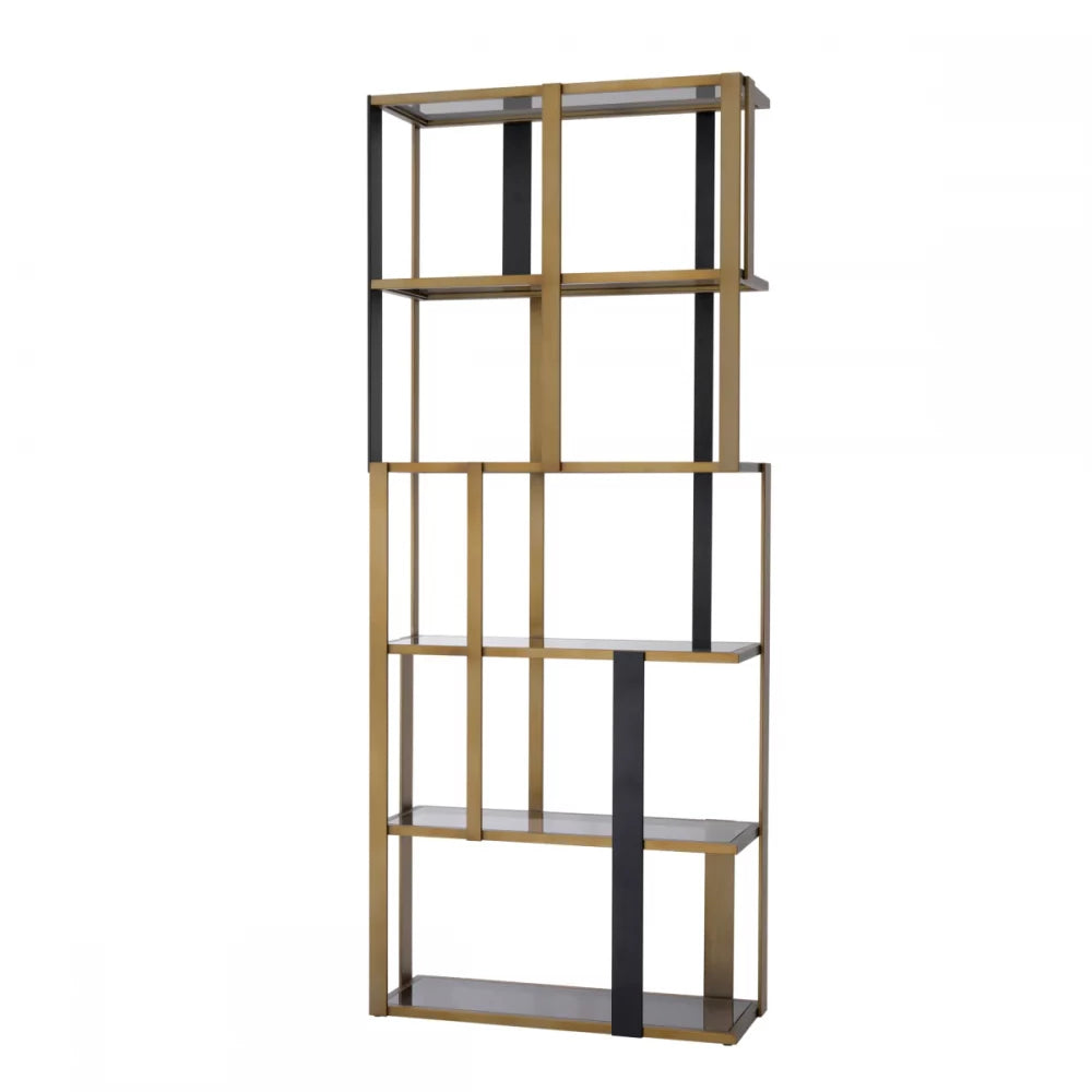 Biblioteca din Otel inoxidabil Alama si Sticla securizata Fumuriu L100xH240cm Clio Eichholtz