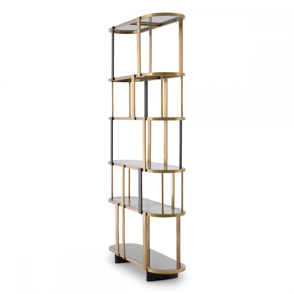 Biblioteca din Otel inoxidabil Alama si Sticla securizata Fumuriu L120xH240cm Clio Round Eichholtz