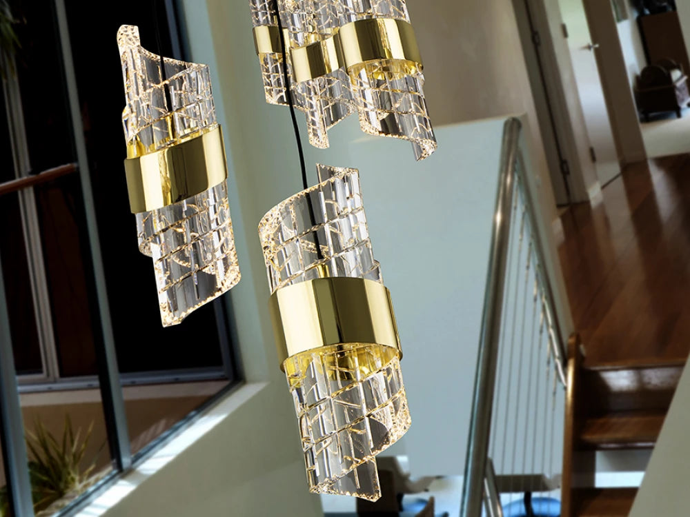 Candelabru din Metal Negru si Acril Transparent/Auriu 91W D70xH350cm Iliada