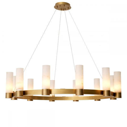 Candelabru din Otel inoxdabil Alama atichizata si Alabastru Alb H30xD136cm Castro Eichholtz