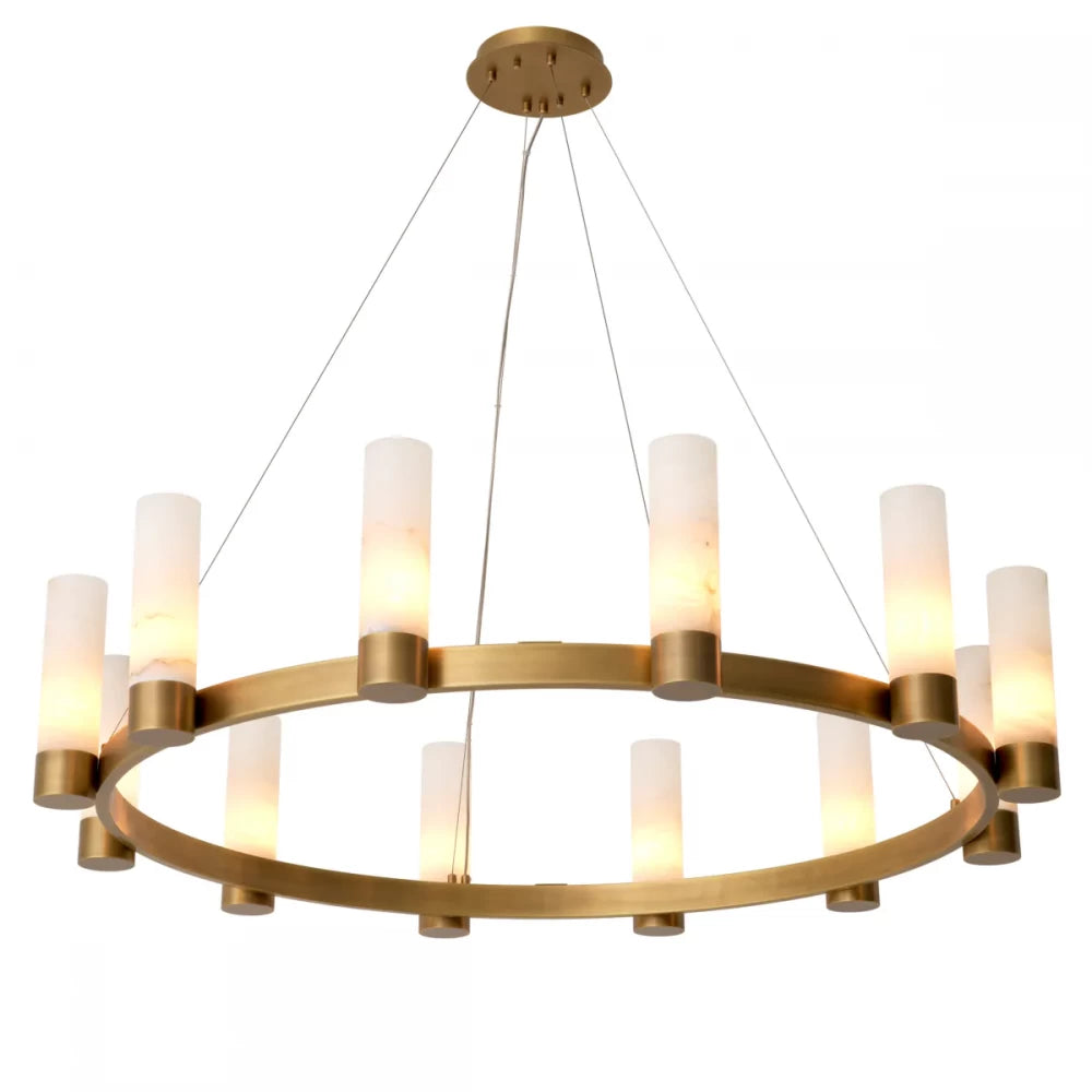 Candelabru din Otel inoxdabil Alama atichizata si Alabastru Alb H30xD136cm Castro Eichholtz