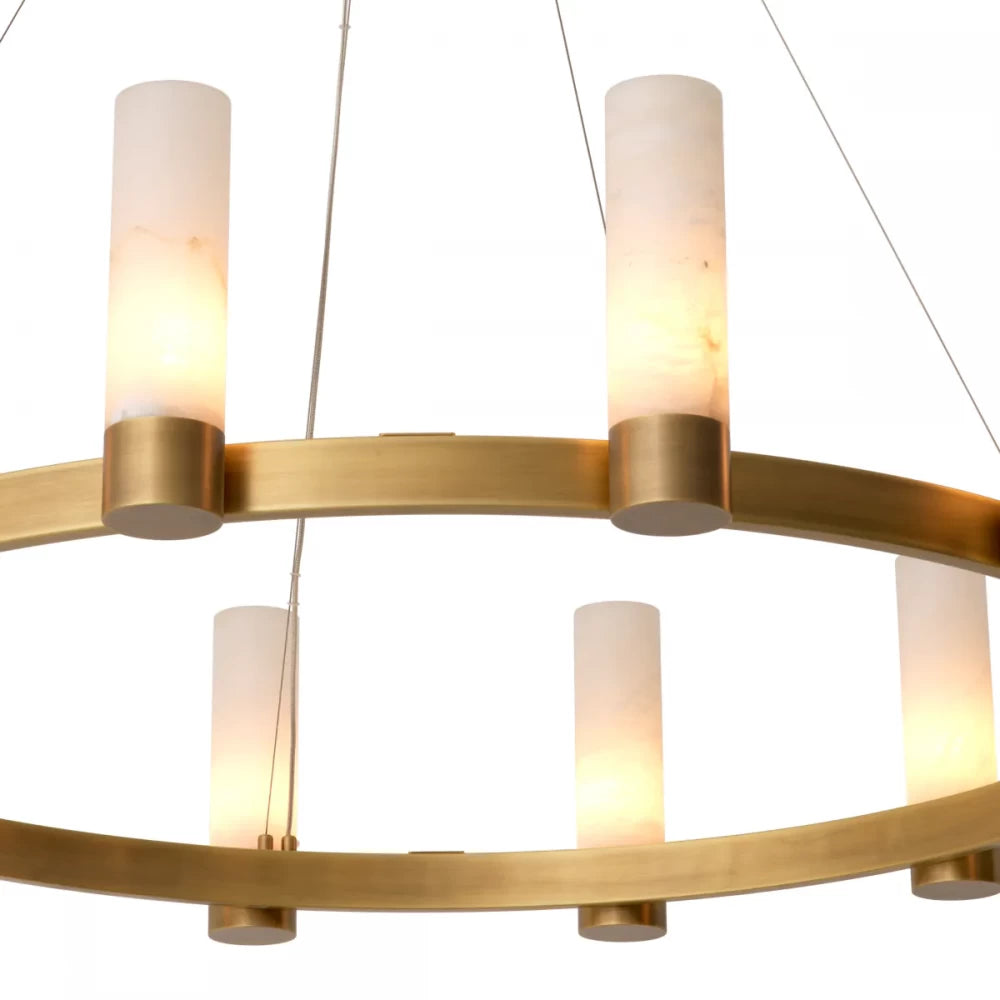 Candelabru din Otel inoxdabil Alama atichizata si Alabastru Alb H30xD136cm Castro Eichholtz