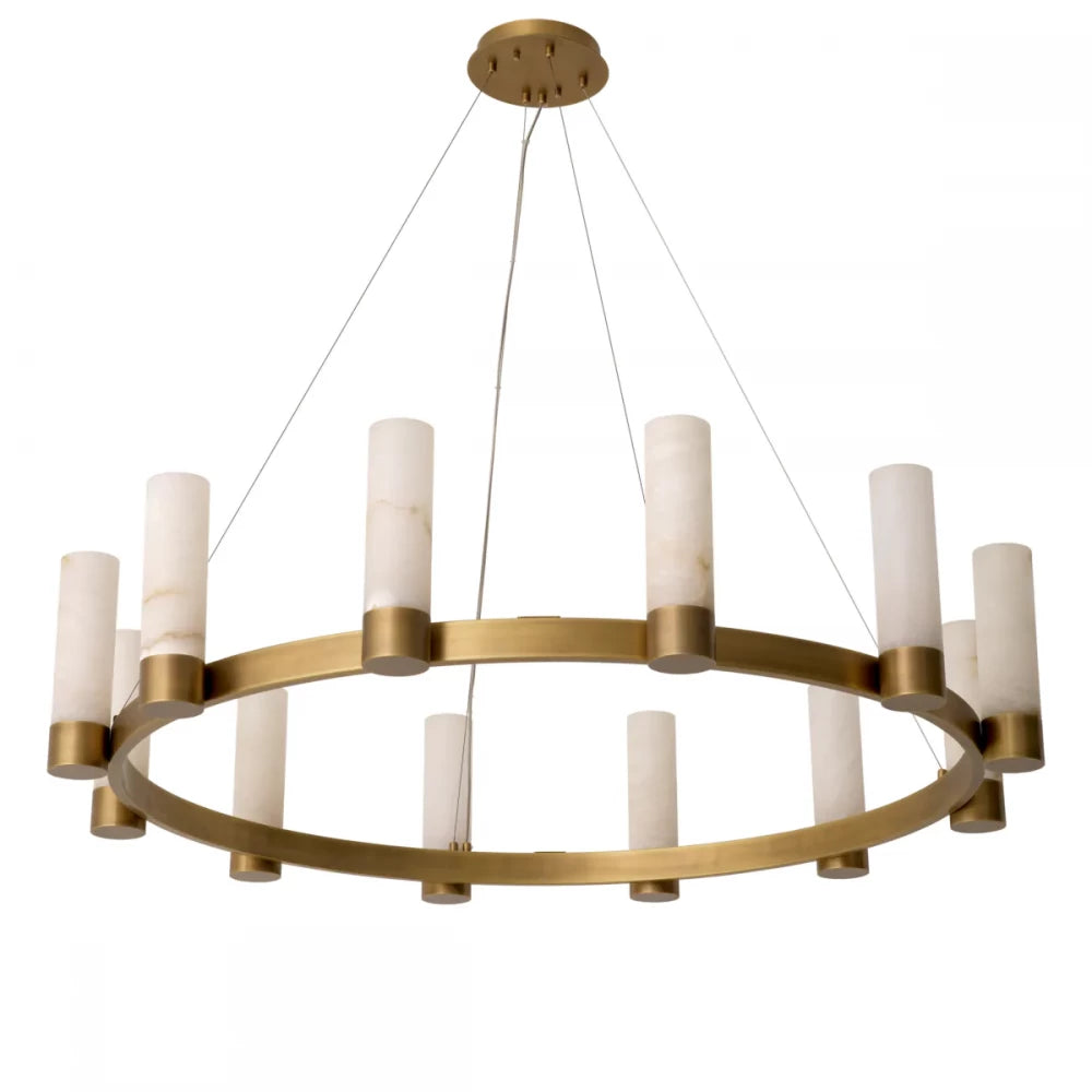 Candelabru din Otel inoxdabil Alama atichizata si Alabastru Alb H30xD136cm Castro Eichholtz